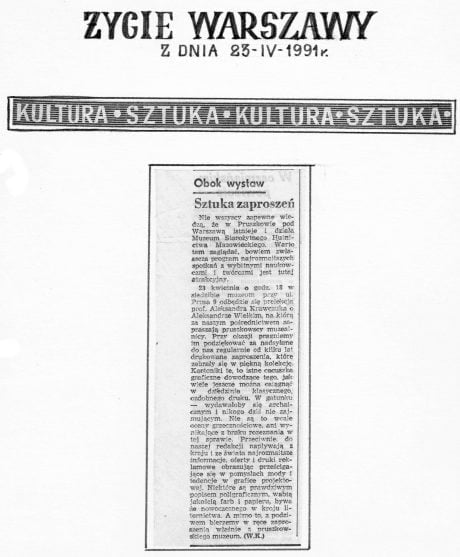O pruszkowskich zaproszeniach. Sztuka zaproszeń, „Życie Warszawy”, 23-IV-1991 r.