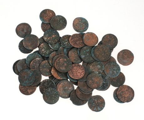 Hoard of small copper shilling coins of John II Casimir, years 1659–1666, Kamieniec, Wodynie Commune